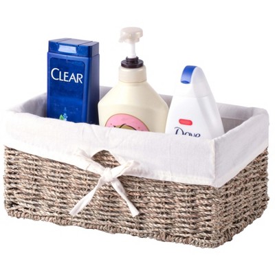 Coastal Charm Rectangular Seagrass Storage Basket with White Liner