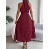 Women's Summer Sleeveless Halter Neck Pleated Midi Cocktail Dresses A Line Flowy Beach Sun Dress with Belt - 3 of 4