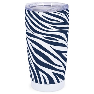 Elanze Designs 20 oz Stainless Steel On the Go Insulated Travel Tumbler With Push Top Lid, Navy Blue Zebra Print White - 1 of 4