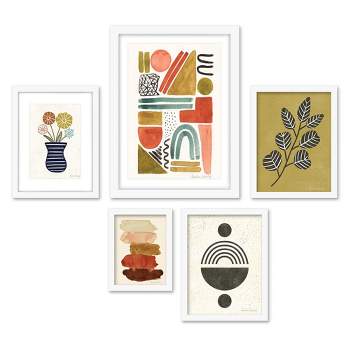 Americanflat 5 Piece White Framed Gallery Wall Art Set botanical - Colorful Abstract Floral Shapes