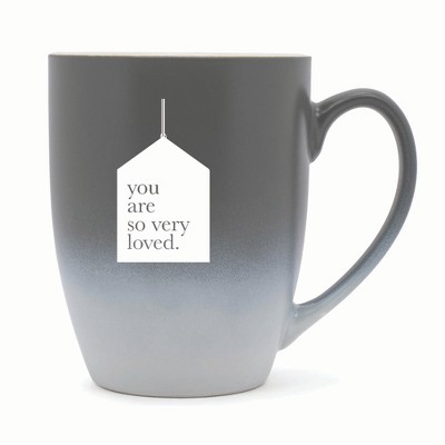 Elanze Designs You Are So Very Loved. Two Toned Ombre Matte 10 ounce New Bone China Coffee Tea Cup Mug, Gray and White
