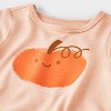 Baby Girls' 2pc Smiling Pumpkin Peplum T-Shirt and Bike Shorts Set - Cat & Jack™ Peach Orange - 3 of 4