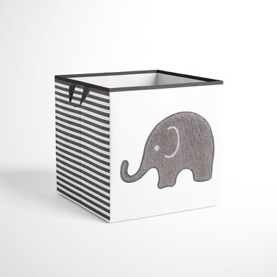 Bacati - Elephants White/Gray Fabric Storage Box/Tote Small
