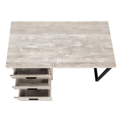 Vynxaria 48" Beige Laminate Black Metal Computer Desk Modern Reversible Workstation with Storage Drawers