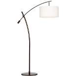 Possini Euro Design Raymond Modern Arc Floor Lamp 69" Tall Bronze Adjustable Boom Arm Off White Linen Drum Shade for Living Room Reading Bedroom Home