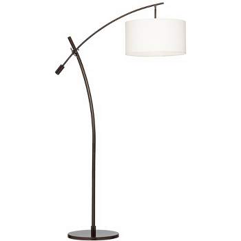 Possini Euro Design Raymond Modern Arc Floor Lamp 69" Tall Bronze Adjustable Boom Arm Off White Linen Drum Shade for Living Room Reading Bedroom Home