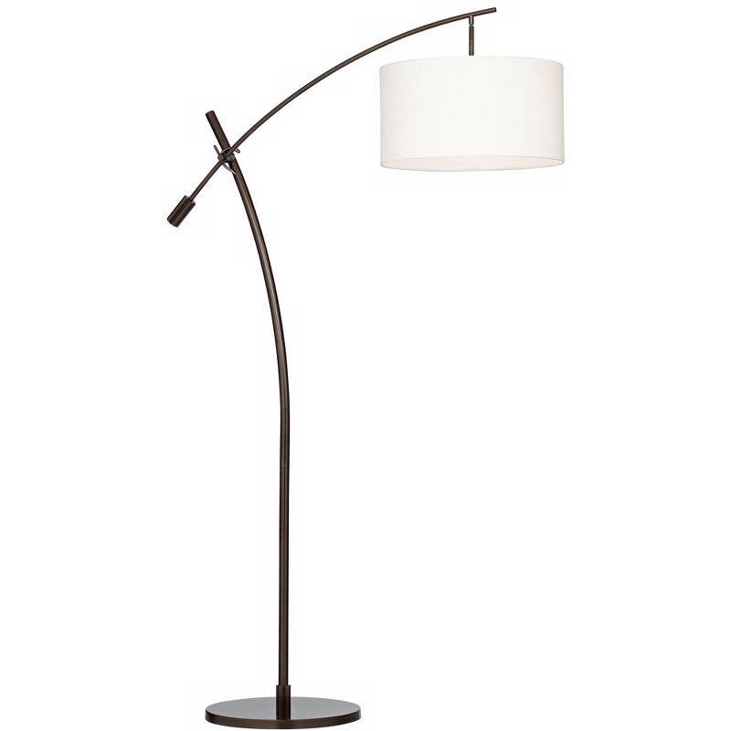 Possini Euro Design Raymond Modern Arc Floor Lamp 69" Tall Bronze Adjustable Boom Arm Off White Linen Drum Shade for Living Room Reading Bedroom Home, 1 of 10