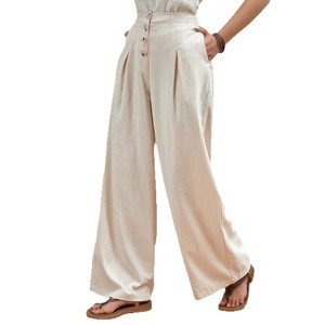 chinese dress ladies Linen Blend Wide Leg All-Season Business Casual Outfits Dress Pants –  arach-cloz.com main image 1
