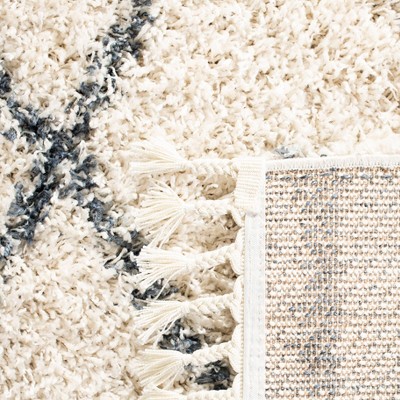 Off-White Geometric Hand-Knotted Shag Area Rug