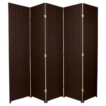 6 ft. Tall Woven Fiber Room Divider - Dark Mocha, 5-Panel, Hardwood Frame, Metal Hardware, Classic Design