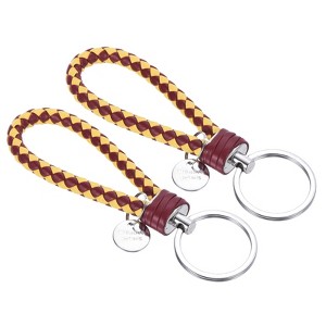 Unique Bargains Braided PU Leather Wallet Keychain with Stainless Steel Key Ring 2 Pcs - 1 of 3
