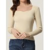 Allegra K Women's Sweetheart Neck Casual Long Sleeve Slim Fit Pullover Sweater - 2 of 4