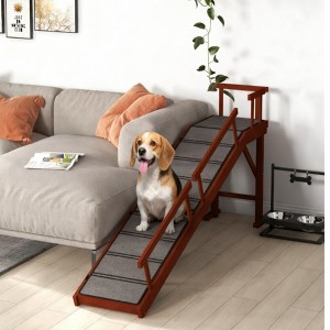 TopComfy Pet Ramp Removable Guardrails Non Slip Carpet Gentle 20 Slope Pine Wood for Senior Dogs Reaching Bed Sofa, Brown, 34.08"*19.7"*8.08" - 1 of 4