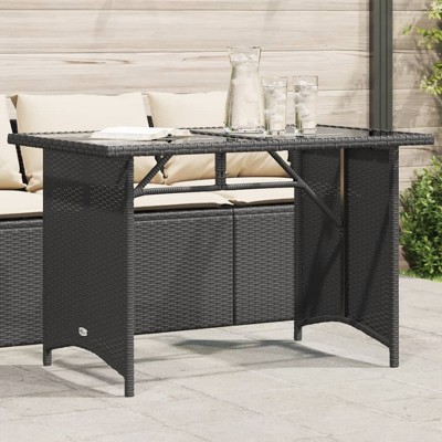 vidaXL Patio Table with Glass Top Black 43.3"x26.8"x27.6" Poly Rattan