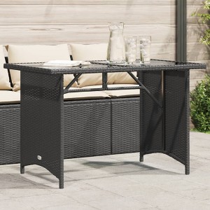 vidaXL Patio Table with Glass Top Black 43.3"x26.8"x27.6" Poly Rattan - 1 of 4
