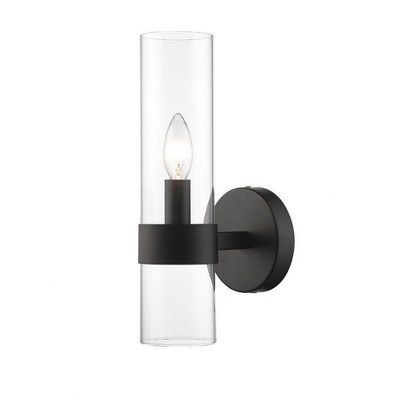 Matte Black Dimmable Steel Wall Sconce with Glass Shade