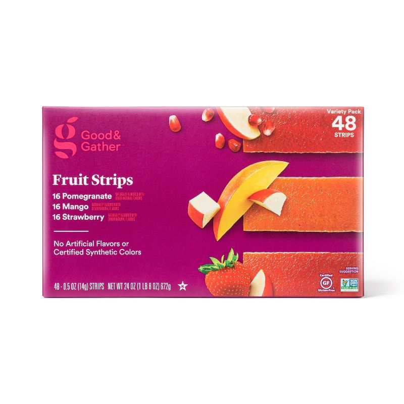 Pomegranate, Mango and Strawberry Fruit Strips Variety Pack - 24oz/48ct - Good &#38; Gather&#8482;, 1 of 8