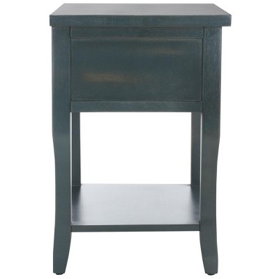 Transitional Blue and Gray Wood Metal Storage End Table