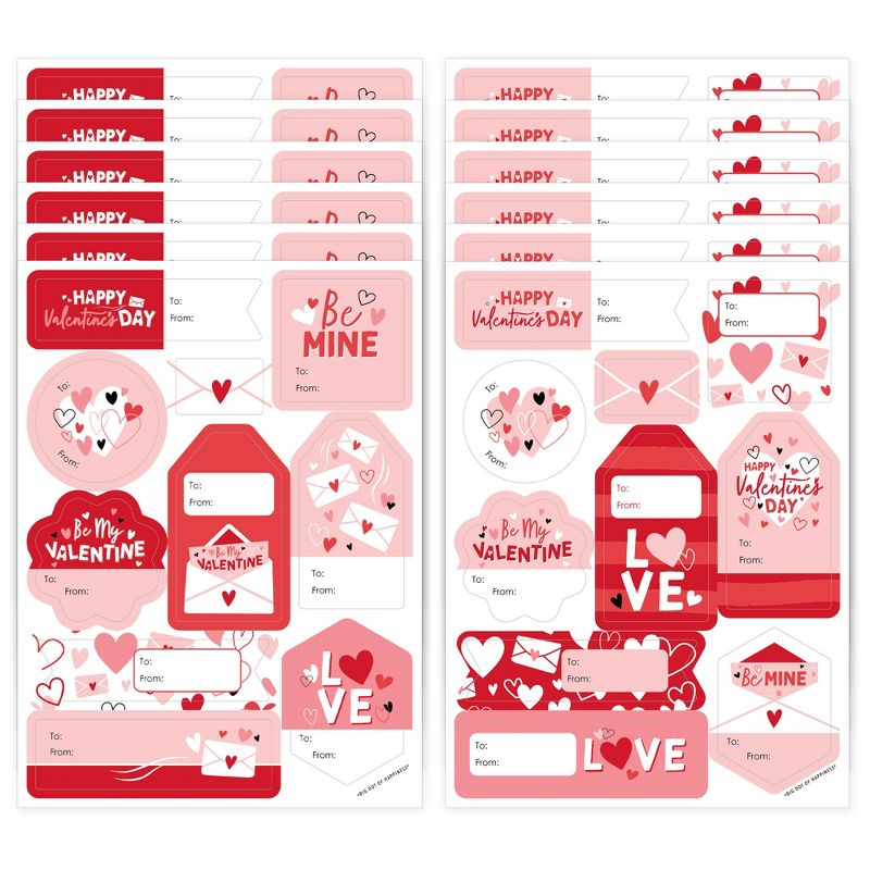 Big Dot of Happiness Happy Valentine’s Day - Assorted Valentine Hearts Party Gift Tag Labels - To and From Stickers - 12 Sheets - 120 Stickers, 1 of 10