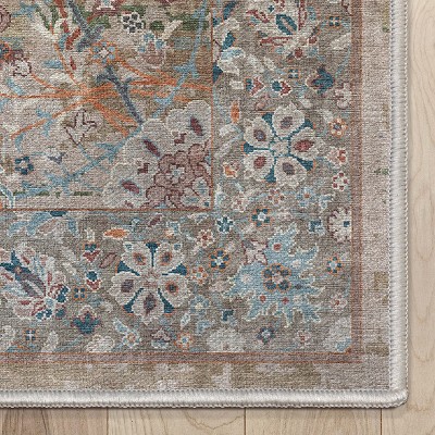 Emilia Persian Floral Blue Synthetic Washable Area Rug 9'10" x 13'