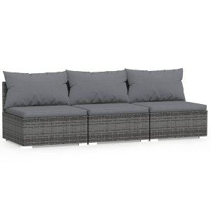 vidaXL Three-Seat Patio Sofa with Waterproof Poly Rattan in Gray - Comfortable Outdoor Seating with Cushions and Durable Powder-Coated Steel Frame - 1 of 4