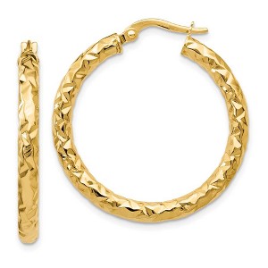 Black Bow Jewelry 3mm Textured Round Hoop Earrings in 14k Yellow Gold, 30mm(1 3/16 Inch) - 1 of 4