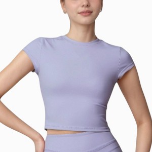 Anna-Kaci Active Women's Fitted Crop Active Tee Short Sleeve Round Neck Stretch Performance Fabric - 1 of 4