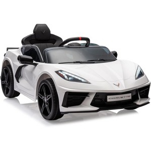 12V Kids Ride On Car Sports Licensed Corvette Electric Car Toy for Toddles with Remote Control, Visual Dashboard, LED Lights, Music, White - 1 of 4