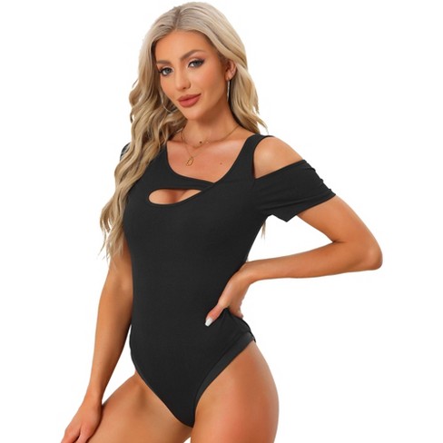 Allegra K Women's Cut Out Short Sleeve Top Romper Bodysuits Black Large :  Target