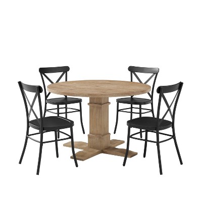 Rustic Brown and Matte Black 5-Piece Round Dining Set with Camille Chairs