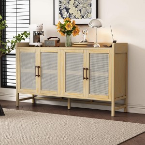 ORRD Rustic Sideboard Buffet Cabinet with Decorative Rattan Doors, Natural Wood Storage Cabinet for Entryway, Dining Room, Kitchen or Living Room - 1 of 4
