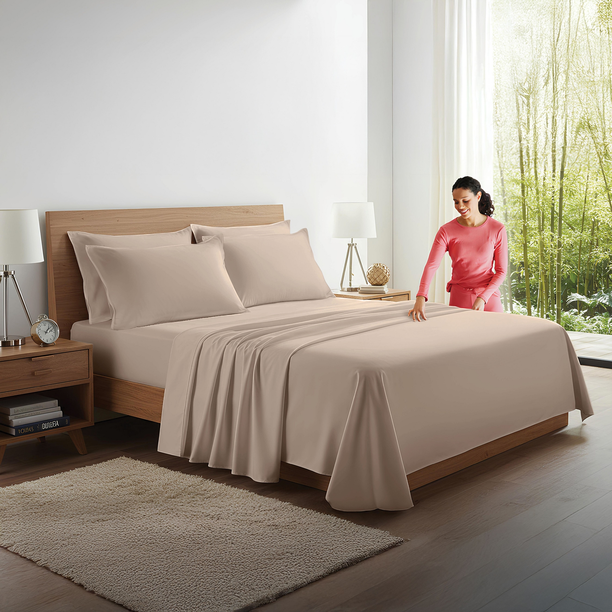 100% Organic Bamboo Viscose Sheets Set, 300 Thread Count, 4-pc Set, Luxury Cooling Sheets, Deep Pockets, Full Size (Coffee)