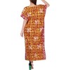 LA LEELA Women's Summer Batik Caftan Long Loungewear Dashiki House Dress V Neck Kaftan Sleepwear for Women Nightgown Plus size 3X-4X Yellow, Floral - 4 of 4