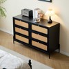 Angel Sar 47" 6 Drawer Rattan Dresser, Black Double Dresser with Gold Metal Handle, Boho Wood Dresser - 3 of 4