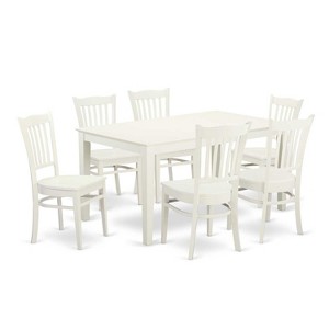 HomeStock 7-Piece Linen White Finish Solid Wood Top Dining Table with 6 Chairs - 1 of 4