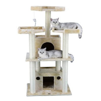 Go Pet Club 51" Beige Cat Tree with Large Houses with Sisal Covered Posts F39 - Beige