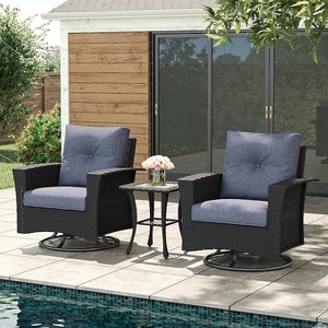 LayinSun Wicker Patio Furniture Set with Fire Pit Table, Classis Outdoor Conversation 360 Degree Swivel Chairs Set with Coffee Table - 1 of 4
