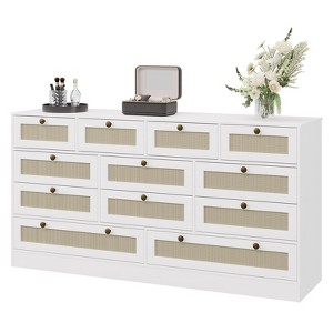GustoWave Solid Wood Dresser with 12 Rattan Drawers, Farmhouse 61" Chest of Drawers for Bedroom, Heavyweight Anti-tipping - 1 of 4