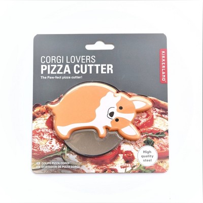 Corgi Lovers Pizza Cutter: Kikkerland Metal & Plastic Slicer, Hand Wash, White/Brown