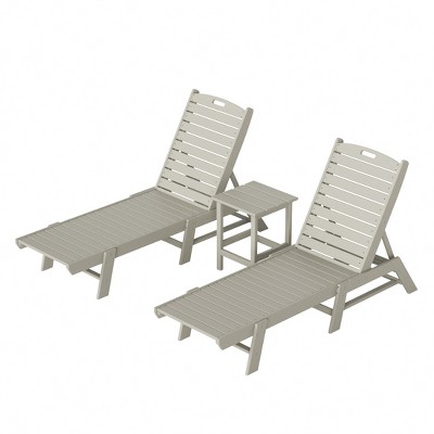 Sand Polypropylene Outdoor Chaise Lounge Chair Set with Side Table