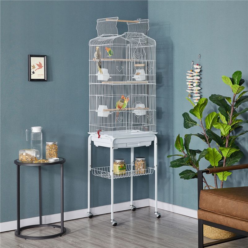 Yaheetech Open Top Metal Bird Cage Large Rolling Parrot Cage With Stand, 3 of 11