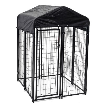 Lucky Dog 60544 Uptown Spacious 4' x 4' x 6' Heavy Duty Welded Wire Outdoor Dog Kennel with Water Resistant Cover, Black