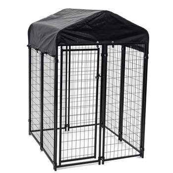 Lucky Dog Uptown Large Covered Outdoor Dog Kennel Playpen with Heavy Duty Welded Wire Frame and Waterproof Canopy Cover, Black