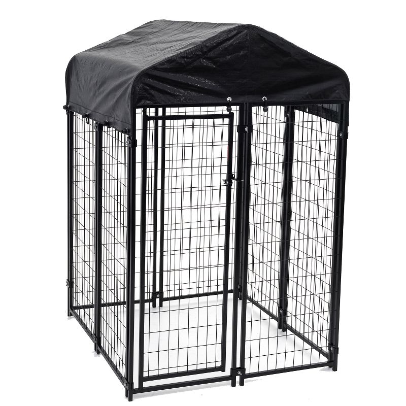 Lucky Dog Uptown Large Covered Outdoor Dog Kennel Playpen with Heavy Duty Welded Wire Frame and Waterproof Canopy Cover, Black, 1 of 7