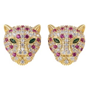 Anna-Kaci Gold Plated Leopard Cheetah Panther Head Animal Zircon 925 Sterling Silver Stud Earrings for Women - 1 of 4