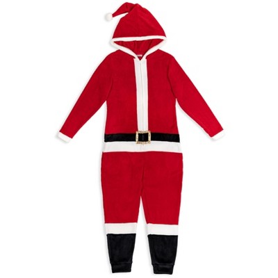 Christmas Santa Claus Mens Fleece Zip Up Cosplay Pajama Coverall Red ...