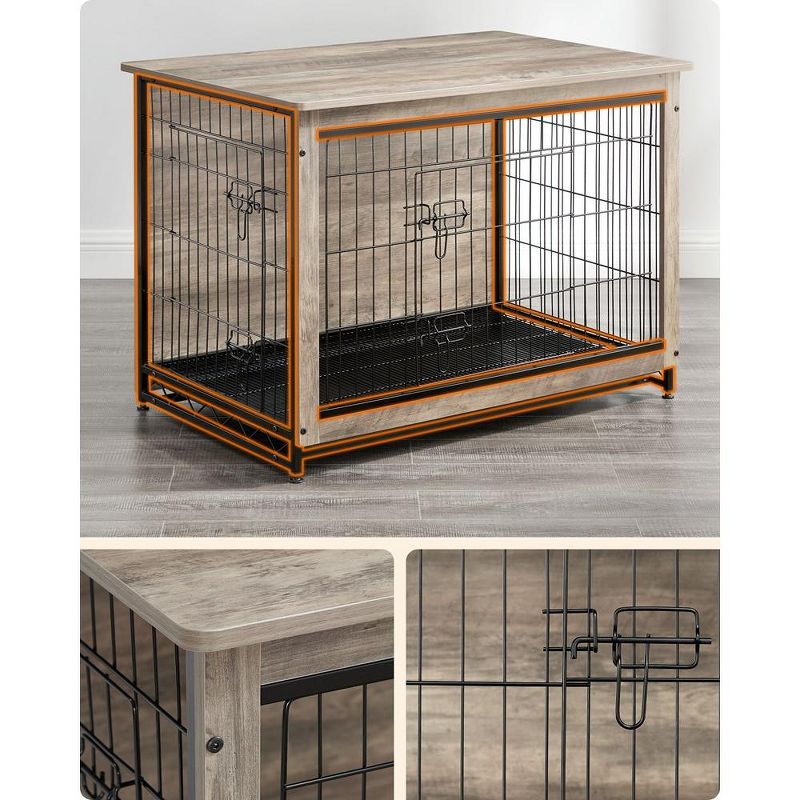 Feandrea Dog Crate Furniture, Modern Kennel for Dogs , Heavy-Duty Dog Cage with Multi-Purpose Removable Tray, Double-Door Dog House, 3 of 9