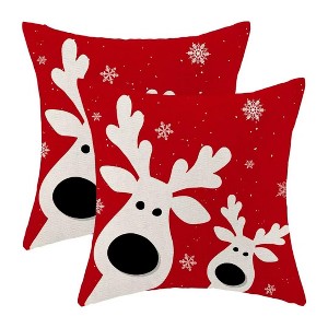 Merry Christmas Pillow Covers 18 x 18 Inch Set of 2, Winter Red Snowflake Deer Decorative Throw Pillow Covers - 1 of 4