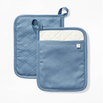 2pc Cotton Striped Oven Mitt and Pot Holder Set Blue - Threshold™