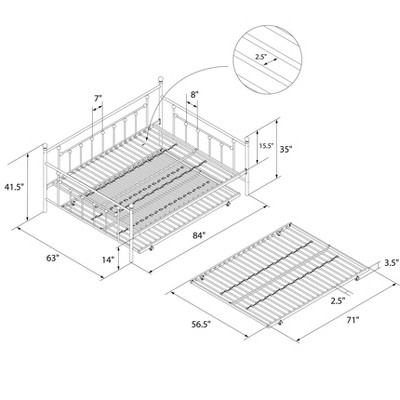 Bronze Metal Queen Daybed with Trundle and Slats